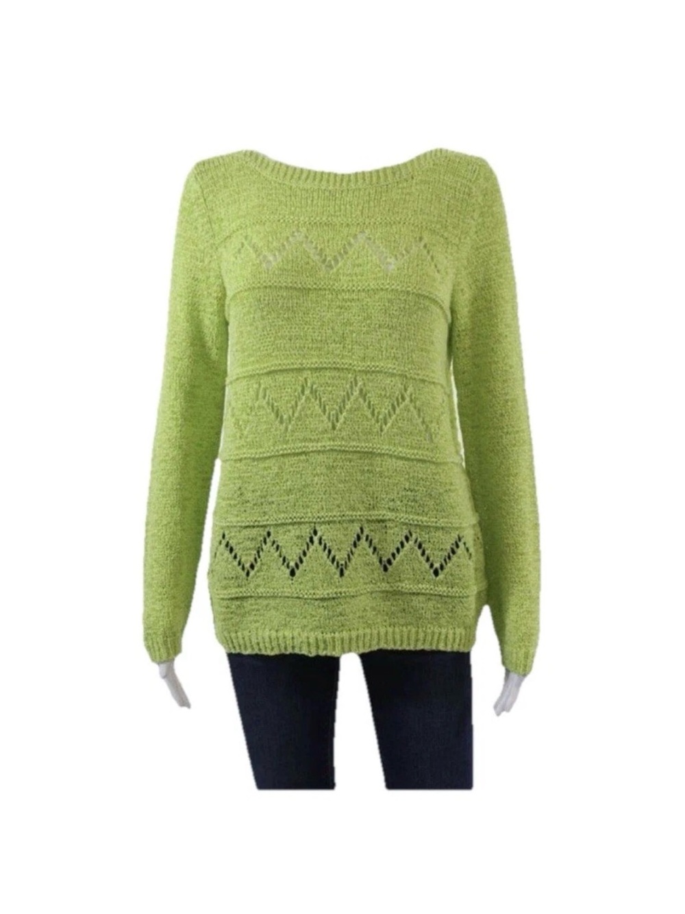 Elliott Lauren Chartreuse Open-Knit Women's Sweater Sz M Perfect Condition
